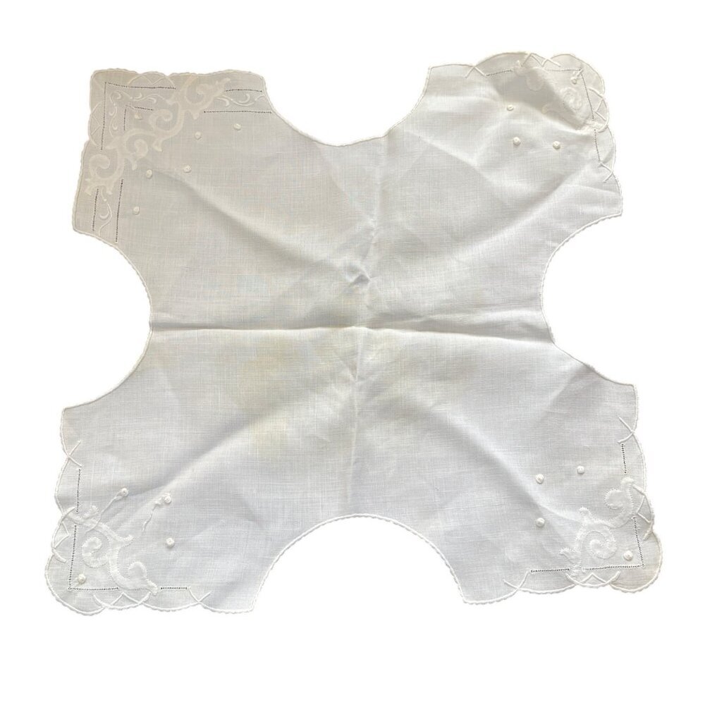 VTG Bread Basket Cloth Napkin Liner White Embroidered (STAINS)